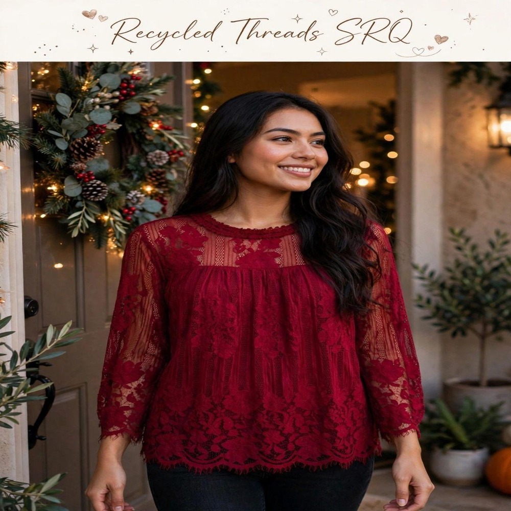 Ultra Pink Red Lace Top Lace Detail Design Size Large